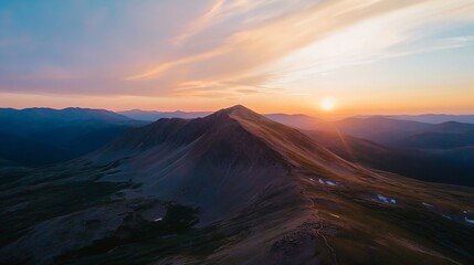 Breathtaking Scenic Sunset Over Majestic Mountains Creating a Warm and Serene Atmosphere : Generative AI