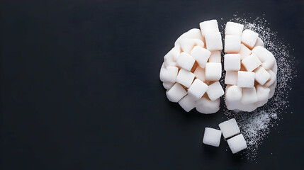 Sugar Cubes and Granulated Sugar in a Split Brain on a Dark Background: A Sign of Cognitive Decline and Health Hazards

