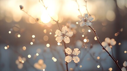 Fototapeta premium Delicate blossoms capturing sunlight with beautiful bokeh effect in the background : Generative AI