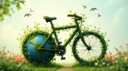 Green Bike Globe Eco Sustain, world bicycle day. 