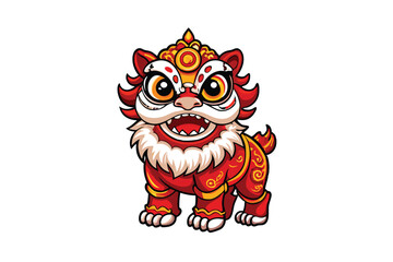 Vibrant hand-drawn illustration of a Chinese New Year lion dance, featuring detailed costumes and dynamic poses.  Show the energy and festive spirit of the performance.