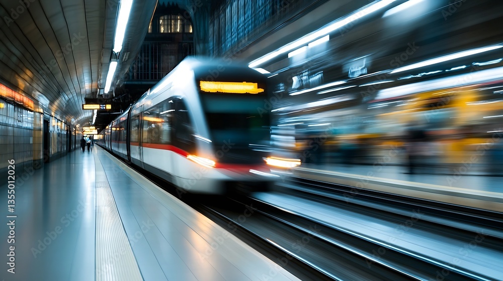 Aufkleber Fast moving train in a subway station captured in motion with blurred background : Generative AI