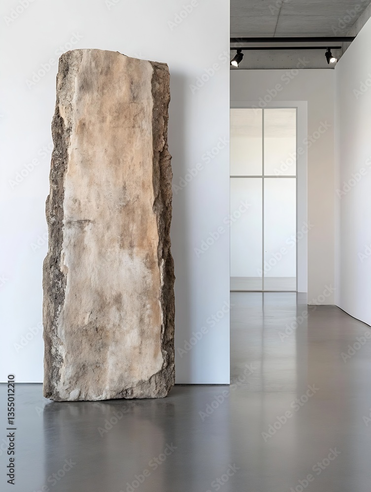 Poster imposing textured stone slab standing tall in an elegant and minimalist gallery interior : generativ
