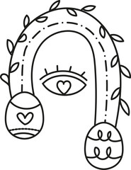boho easter Abstract line drawing featuring hearts and leaves. in doodle style