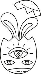 boho easter Creative illustration of a whimsical egg with eyes and hearts. in doodle style