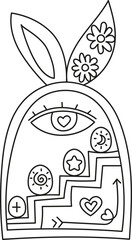 boho easter Stylized illustration featuring a whimsical eye and decorative elements. in doodle style
