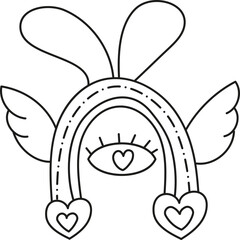 boho easter Colorful illustration of a rainbow with wings and an eye. in doodle style