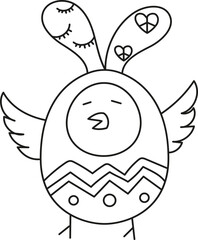 boho easter Cute cartoon bird with wings and decorative features. in doodle style