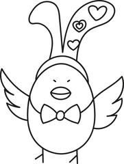 boho easter Colorful cartoon bird with bunny ears and heart designs. in doodle style