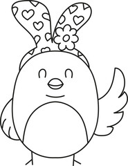 boho easter Cute cartoon bird with decorative bunny ears and a cheerful expression. in doodle style