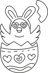 boho easter Cute bunny character emerging from an egg with heart-shaped glasses. in doodle style