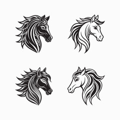 majestic black and white horse illustration vector art, bold and elegant