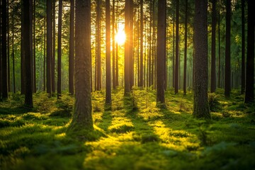 Obraz premium Golden Sunlight in the Forest