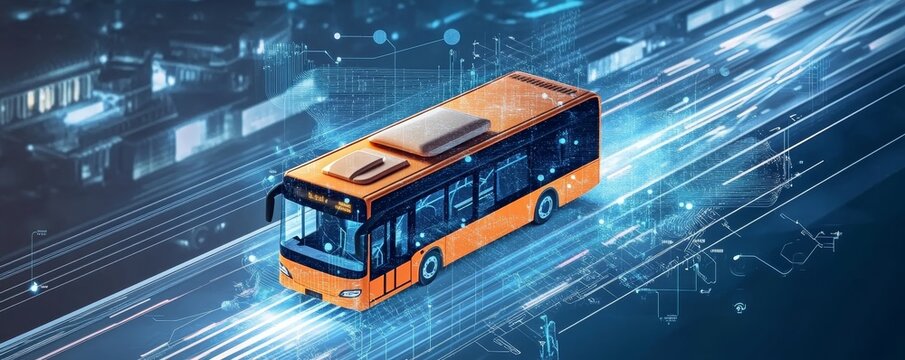 smart city public transportation control and mobile app to taking bus to destination or location and directions tracking GPS system concepts as wide banner with copyspace