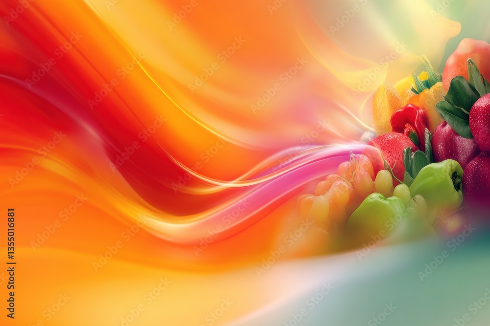 Leinwandbilder Dynamic wave of fresh groceries creates a fluid motion abstract background with smooth gradients and vibrant colors expressing vitality and freshness