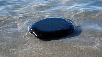 Dark stone resting on water's edge