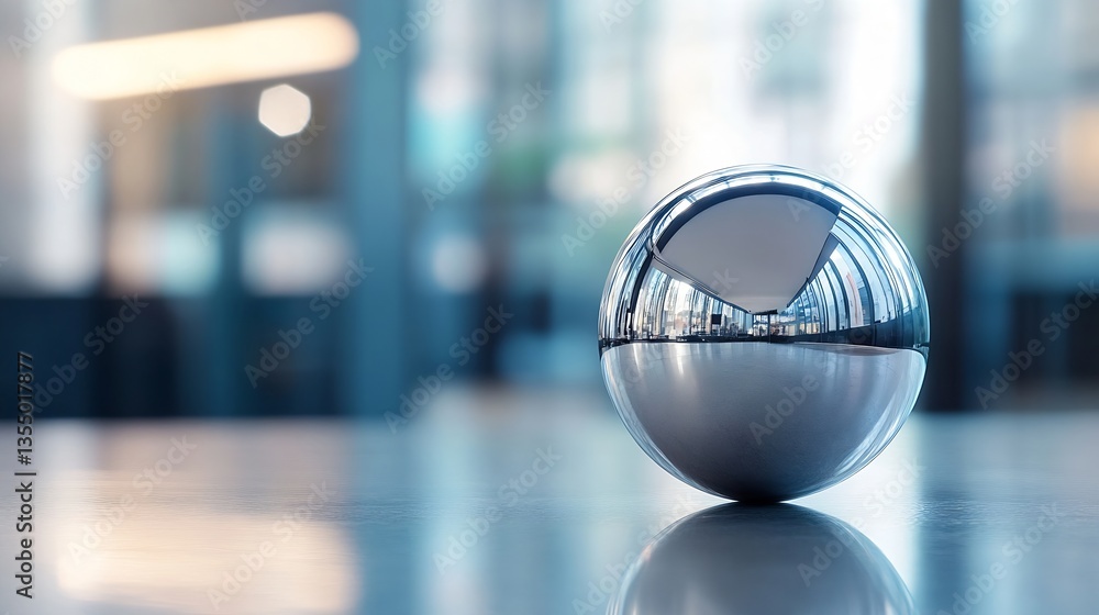 Poster sleek metallic sphere reflecting modern architecture in a stylish and contemporary interior space : 