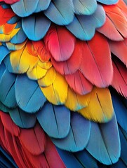 Fototapeta premium close-up of the colorful plumage of a macaw, detailed and realistic, generative ai