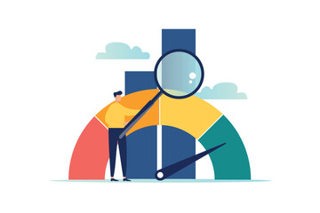 KPI is a key performance indicator, metric or measurement for measuring success, evaluating results, analyzing or comparing concepts, vector illustration