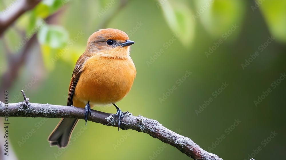 Aufkleber closeup of a vibrant orange bird perched on a branch with a blurred green background highlighting na