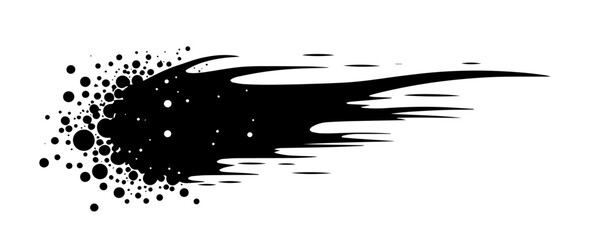 abstract black splatter with speed trail and fading edges vector sketch