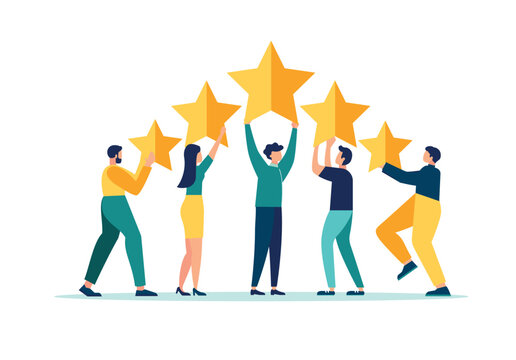 vector illustration. Employee survey, customer review rating or performance review, five-star service, best experience or feedback concept