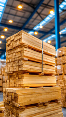 Fototapeta premium Lumber Stacked in Warehouse