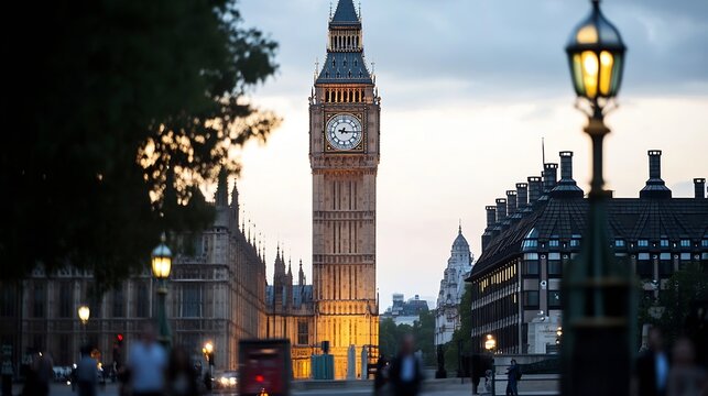 Iconic Big Ben clock tower standing tall amidst classic British architecture in London : Generative AI