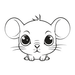 A minimalistic black and white vector illustration of a baby mouse with downturned whiskers, feeling sad on a clean white background.