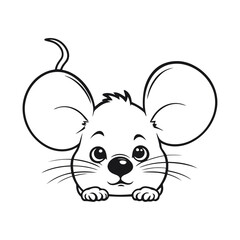 A black and white vector silhouette of a lonely baby mouse with teary eyes, sitting still on a white background