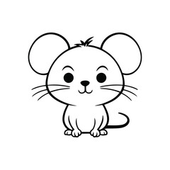 A simple black and white vector illustration of a baby mouse sitting hunched over, expressing sadness on a white background