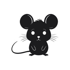 A black and white vector silhouette of a lonely baby mouse standing with a sorrowful face on a white background