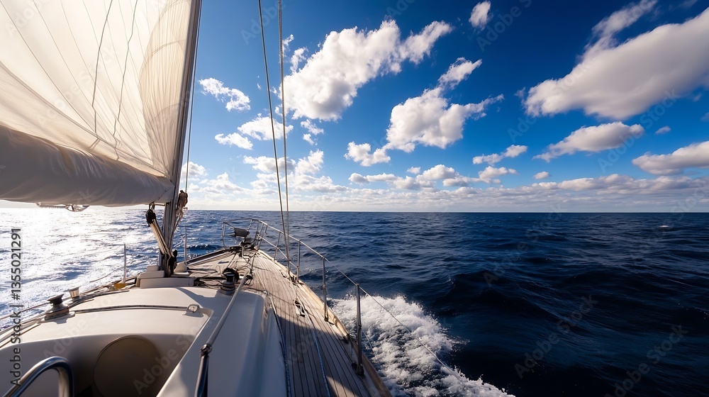 Aufkleber sailing yacht navigating through clear blue ocean waters with beautiful clouds in the sky : generati