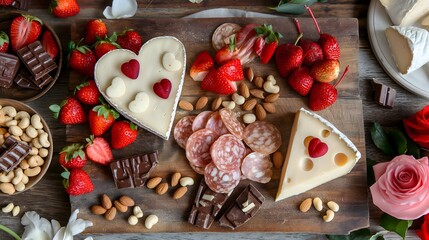Romantic Cheese and Fruit Board with Chocolate