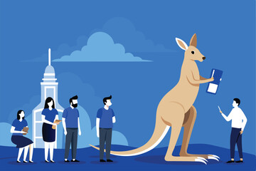 A kangaroo, symbolic of Australia's entrepreneurial spirit, mentors young entrepreneurs at a startup accelerator program.  Focus on mentorship and supportive environment.