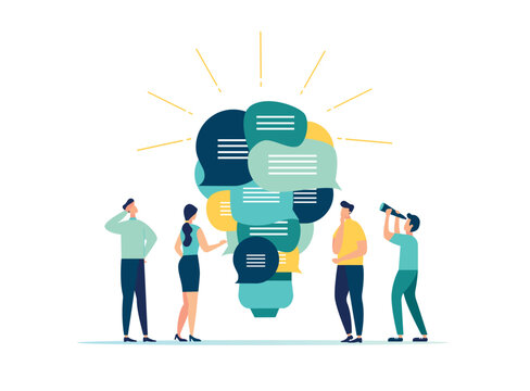vector illustration, Effective communication, discussion at a meeting or a decision for a conversation, presentation or transfer of intelligence information, the concept of a new idea