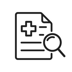 Obraz premium Medicine document, medical record and magnifier icon, prescription for medicine