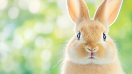 Obraz premium Adorable Bunny in a Garden: A cute bunny rabbit with soft fur and big eyes poses in a lush, green garden, creating a scene of pure charm and springtime delight.