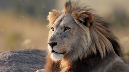 Obraz premium Close-Up of a Majestic Lion with a Golden Mane