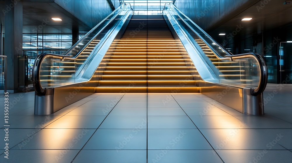 Poster modern escalator with illuminated steps in a contemporary indoor space : generative ai