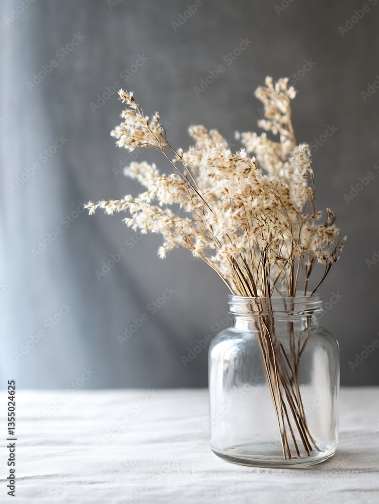 Aufkleber elegant dried flowers in a clear glass jar set against a soft textured background : generative ai