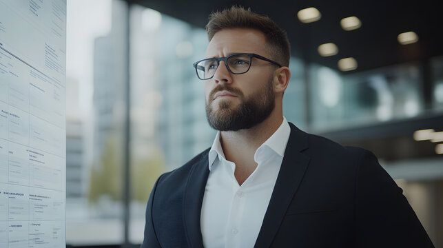 Focused businessman reviewing documents at a conference