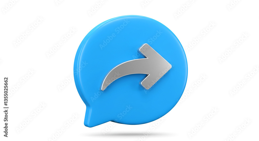 Poster a vibrant blue speech bubble with a silver arrow signifying the swift sharing of information and eff