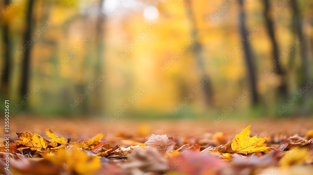 Aufkleber autumn leaves scattered on a forest path depicting the beauty of fall colors and seasonal transition
