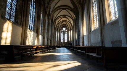 Interior view of a large and beautifully lit cathedral showcasing its stunning architectural details : Generative AI