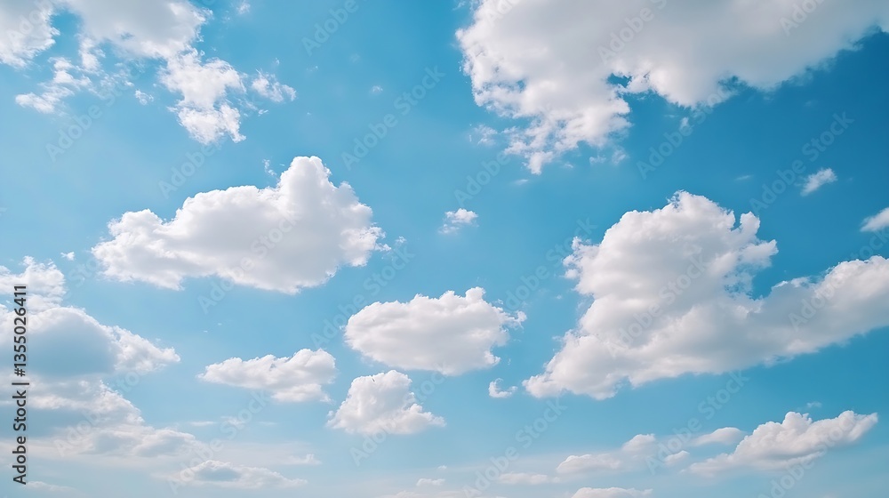 Aufkleber Beautiful blue sky scattered with fluffy white clouds creating a serene and uplifting atmosphere during the day : Generative AI