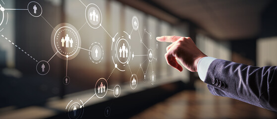 HR Recruitment Structure Global Outsourcing Social network communication concept. Virtual screen