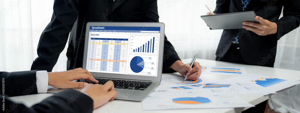 Poster spreadsheet document information financial startup concept. data and graphs in spreadsheet documents