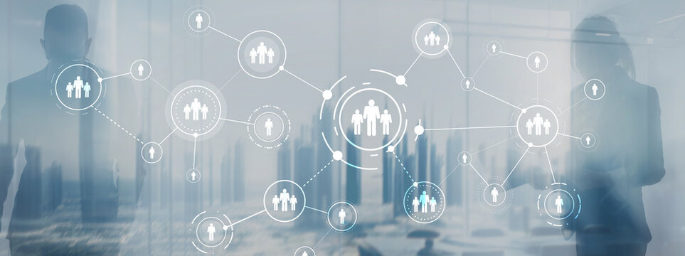 People relation and organization structure. Human resource management mixed media finance concept