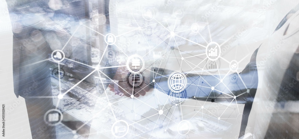 Poster global communication network concept. digital transformation. abstract background